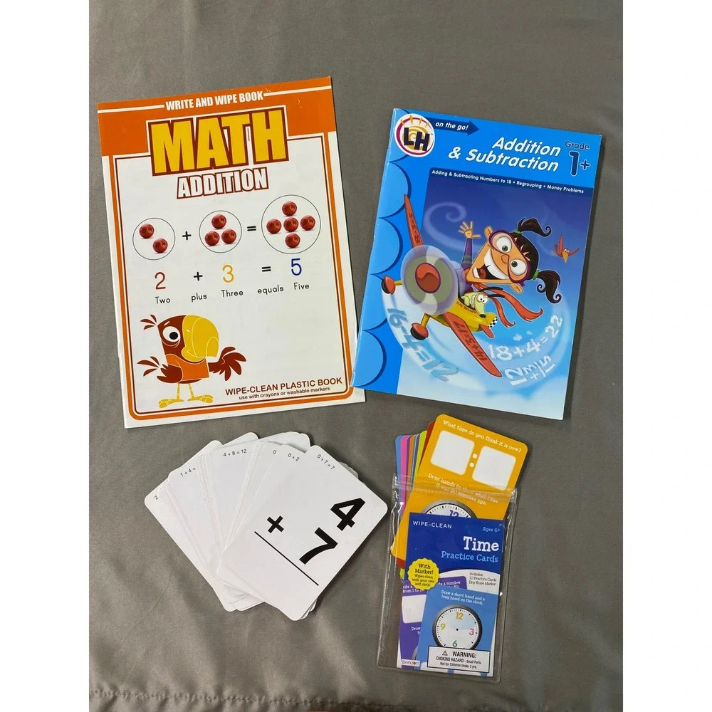 Math Addition Subtraction Time Wipe Clean Book Cards Set Grade 1 Homeschool